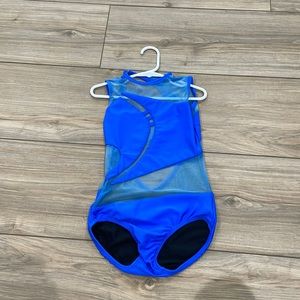 blue sokali leotard with mesh cut outs